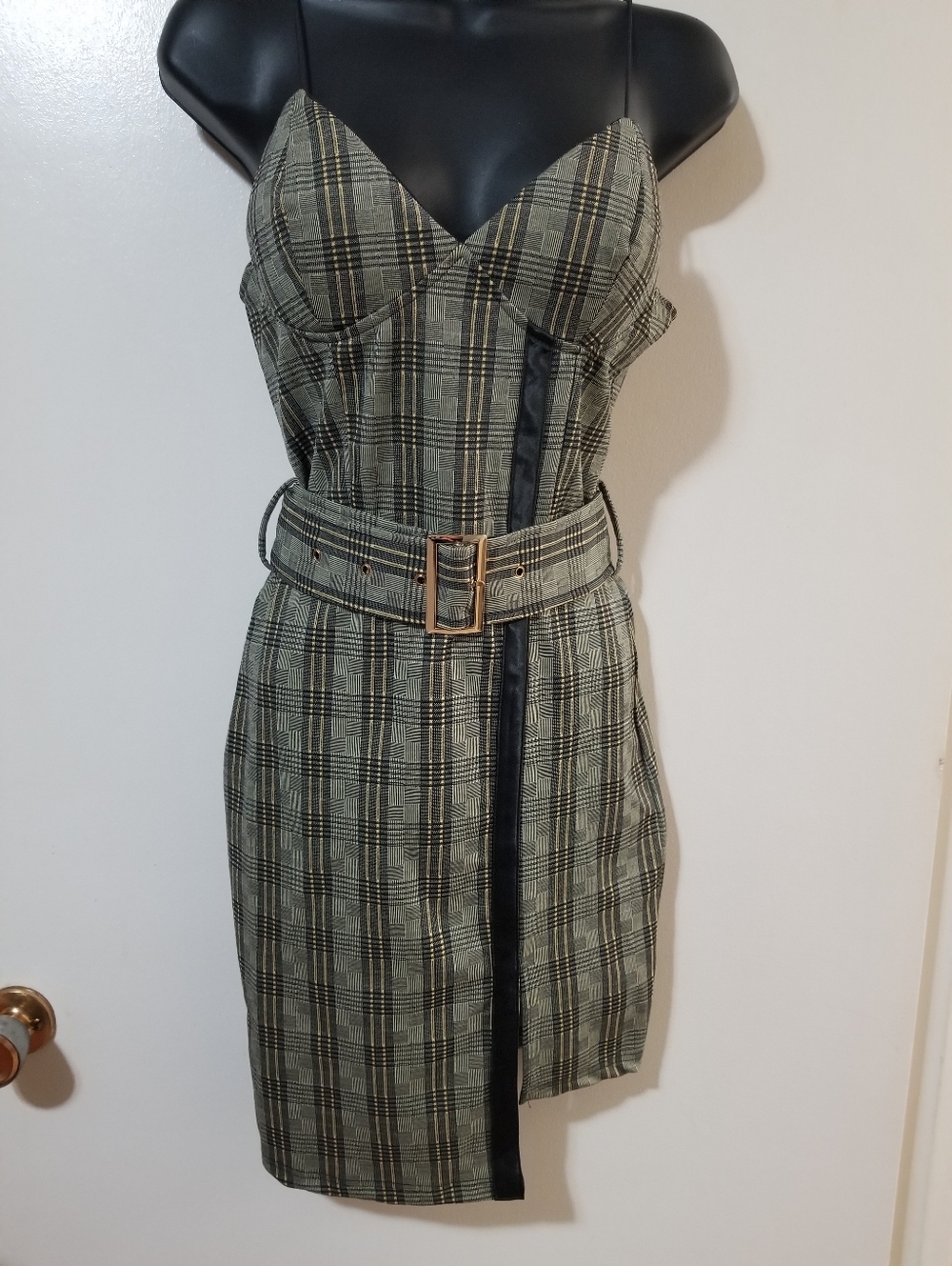 Fashion Nova Plaid Corset Mini Dress Belted Academia Preppy Small